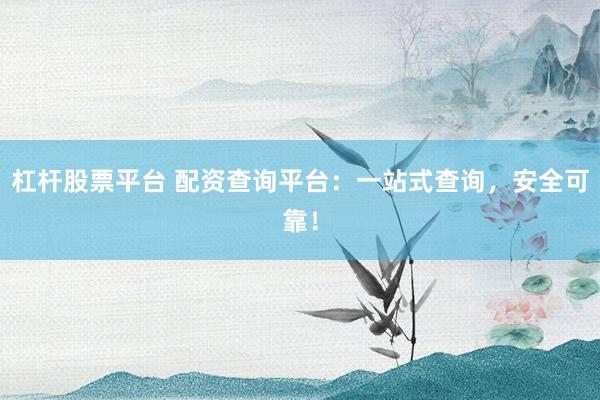 杠桿股票平臺 配資查詢平臺：一站式查詢，安全可靠！